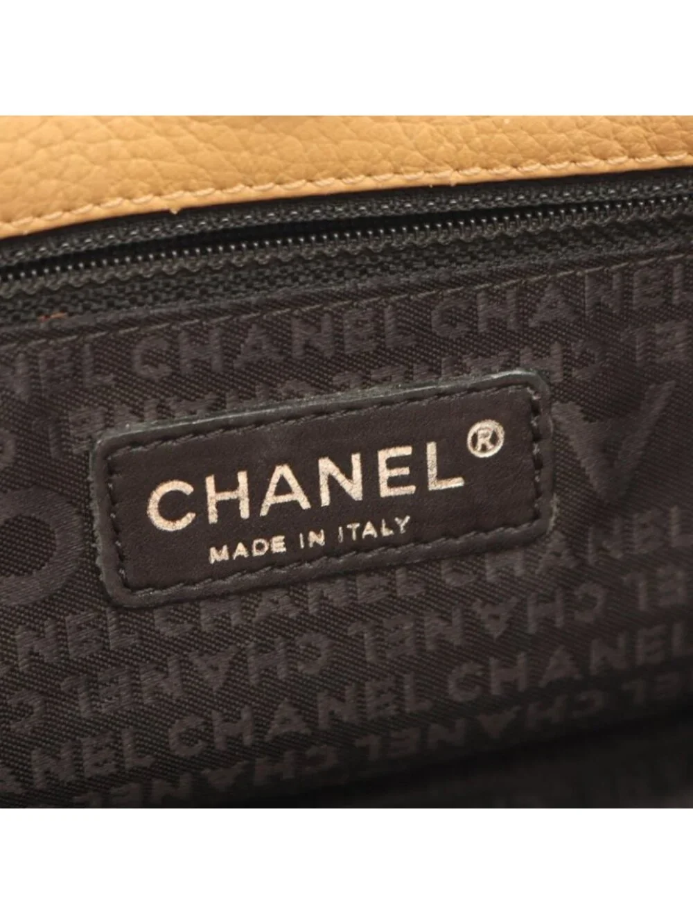 Chanel Handbag Logo Fringe Beige Caviar Leather